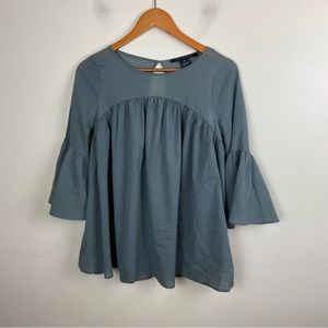 French Connection Slate Blue Bell Sleeve Peplum Blouse